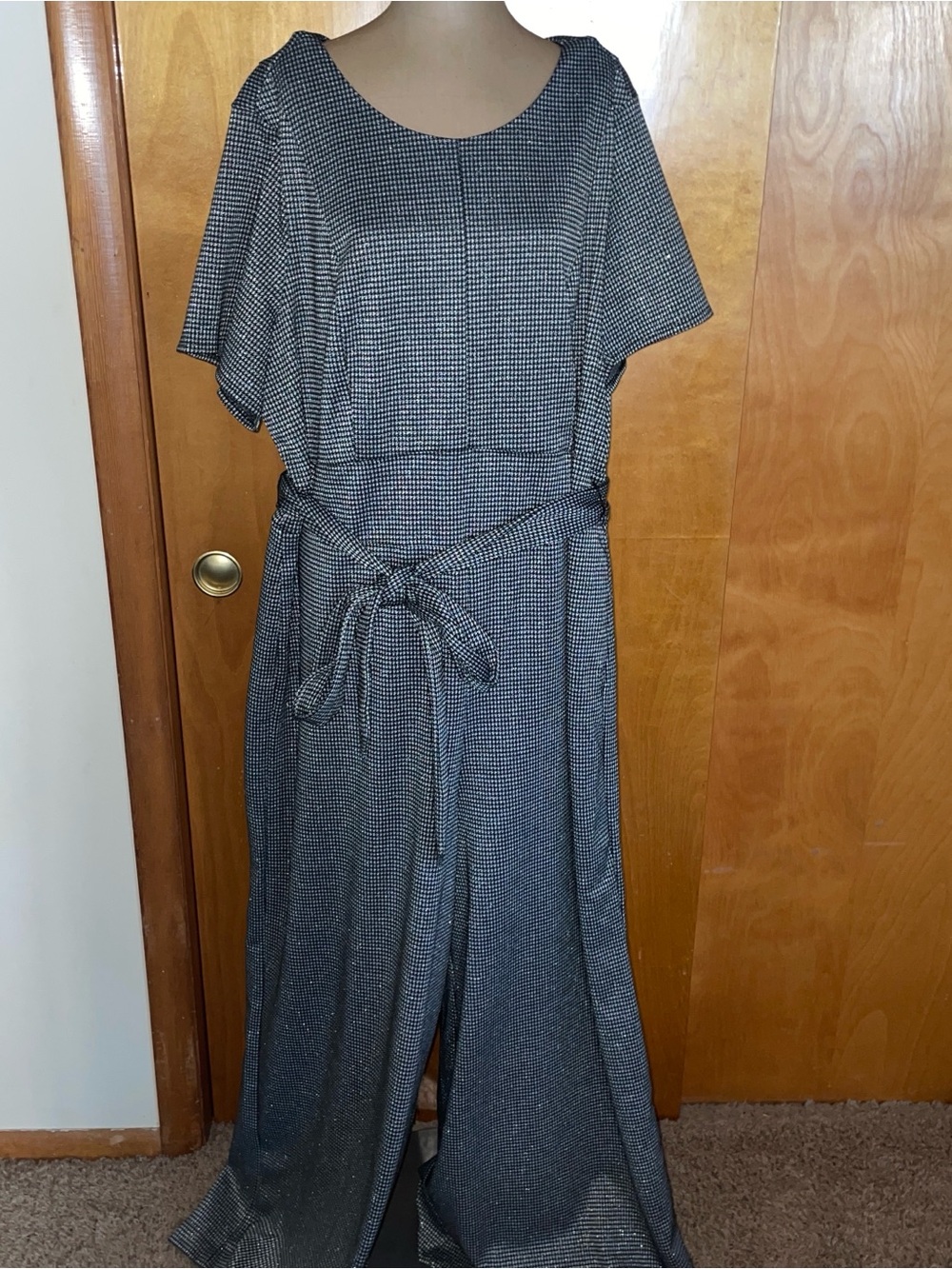 Lane Bryant Black&Silver Patterned Jumpsuit with Tie Waist 22LONG